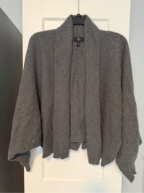 Aqua Gray Open-Front Shawl Cardigan Poncho